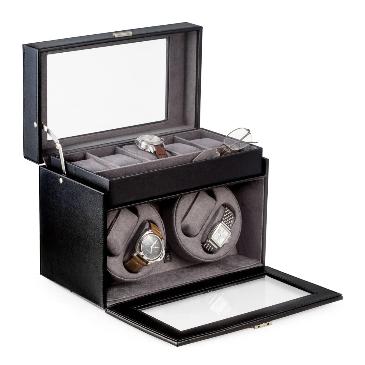 Bey-Berk President Dual Automatic Watch Winder – Black Leather