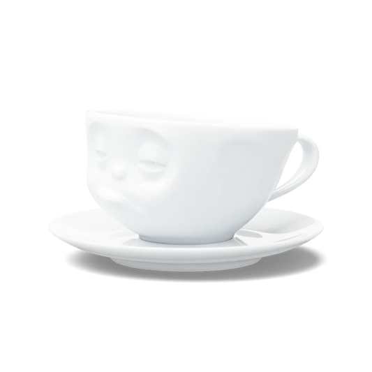 TASSEN Snoozy Face Porcelain Coffee Cup & Saucer Set – 6.5 oz