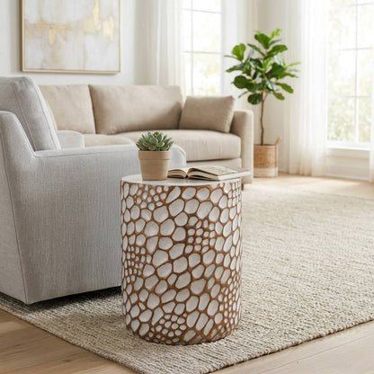 Garden Stool - White and Brown Ceramic Textured, 20 in.