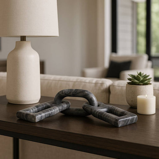 Decorative Sculpture - Gray Marble Carved Chain, 16 in.