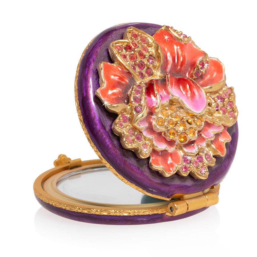 Jay Strongwater Angela Floral Round Compact Mirror