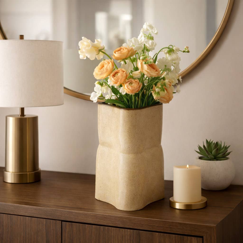 Decorative Vase - Yellow Ceramic Organic Sculptural, 12 in.