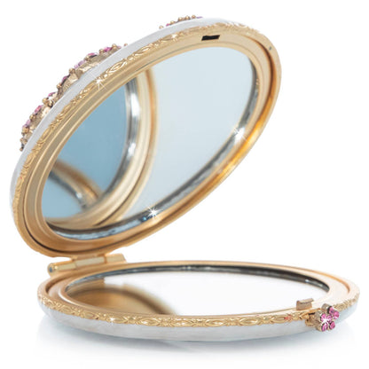 Jay Strongwater Mae Peony Compact Mirror, Swarovski Crystal Enamel Gold-Finished