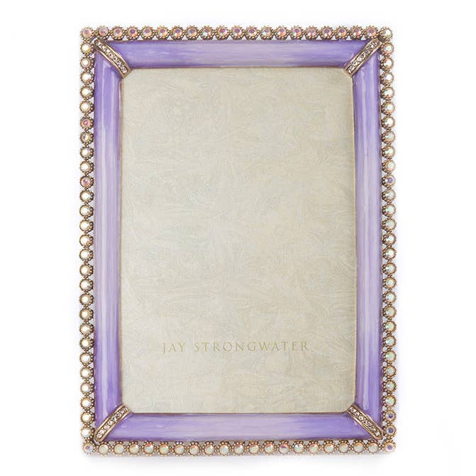 Jay Strongwater Lorraine Stone Edge 4" x 6" Swarovski Crystal Enamel Picture Frame, Lavender