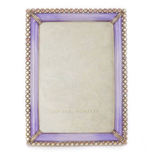 Jay Strongwater Lorraine Stone Edge 4" x 6" Swarovski Crystal Enamel Picture Frame, Lavender