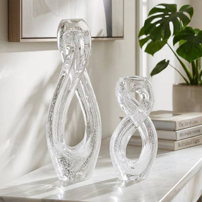 Sculptures Set of 2 - Clear Glass Twisted Loop, 12/17 in.
