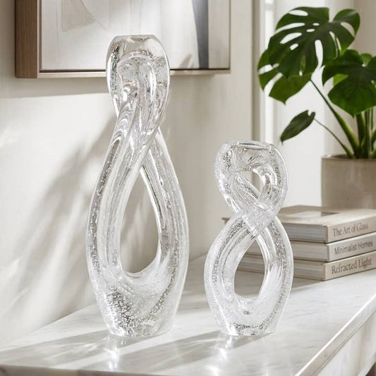 Sculptures Set of 2 - Clear Glass Twisted Loop, 12/17 in.