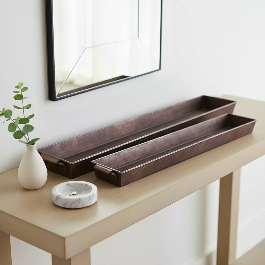 Trays Set of 2 - Silver Metal Decorative Slim, 36/40 in.