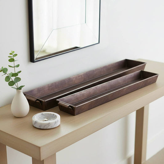 Trays Set of 2 - Silver Metal Decorative Slim, 36/40 in.