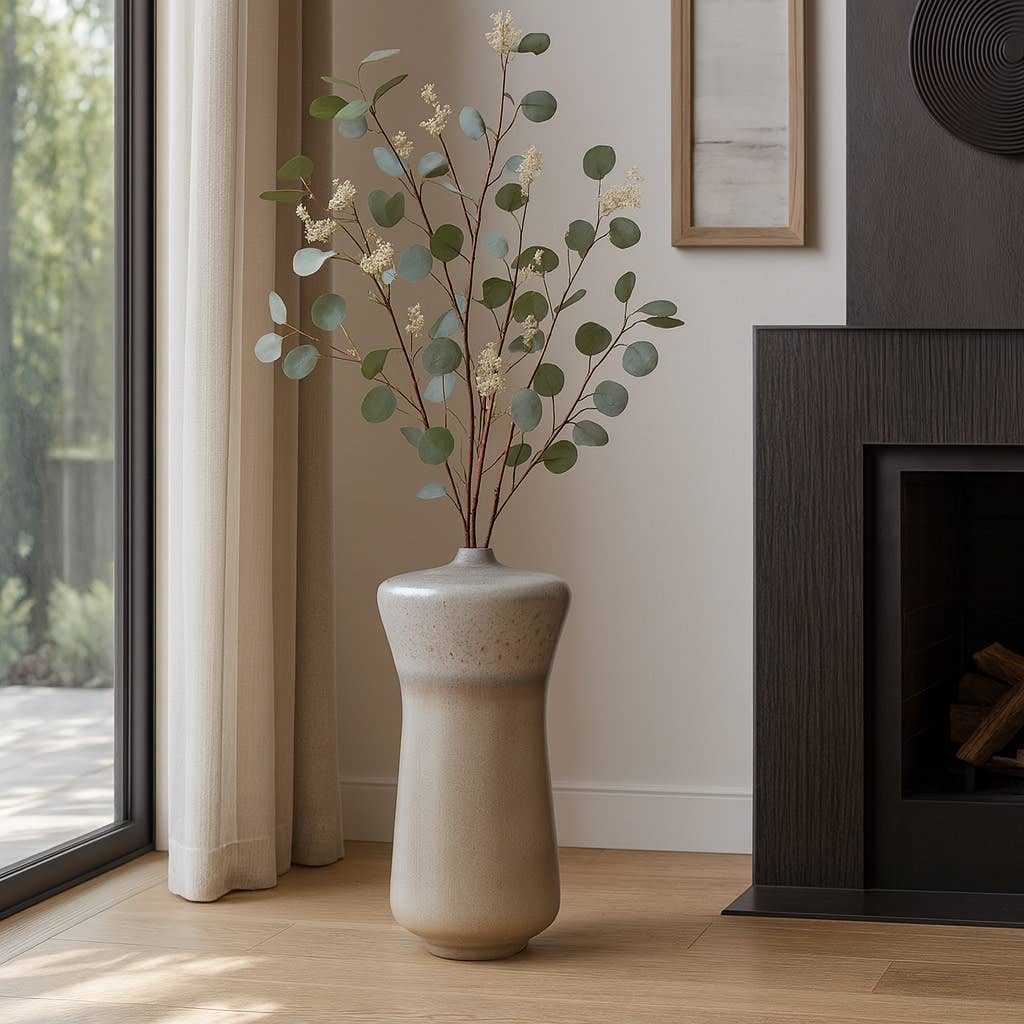 Decorative Vase - Beige Ceramic Oversized Two-Tone, 26 in.