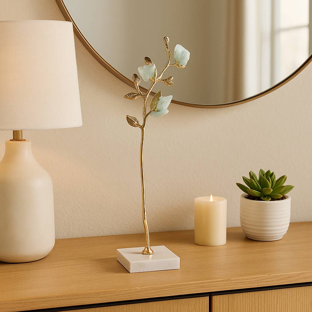 Decorative Object - Gold/Green Metal Stone Tree, 20 in.