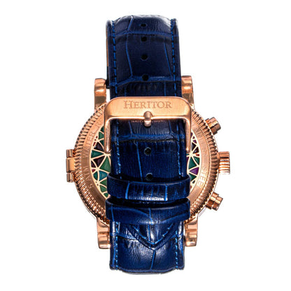 Heritor Legacy Men's Automatic Day-Date Leather Watch, Rose Gold/Blue