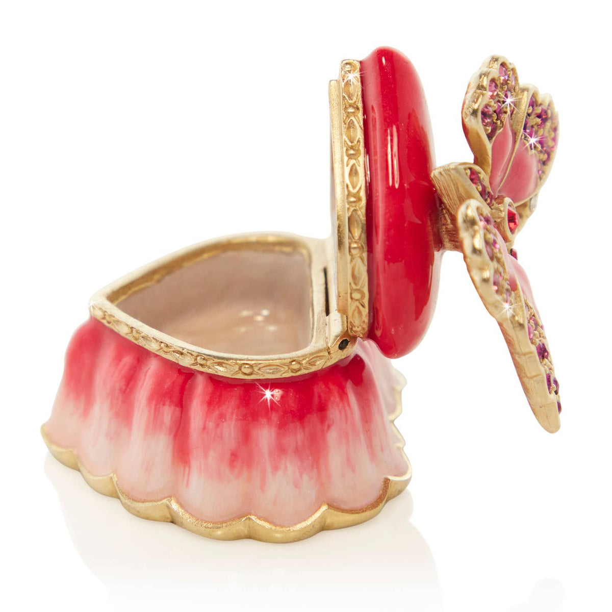 Jay Strongwater Emma Mini Heart Decorative Box, Pink Butterfly Swarovski Crystal Enamel Gold-Finished