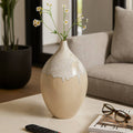 Decorative Vase - Cream Ceramic Textured Glossy, 18 in.