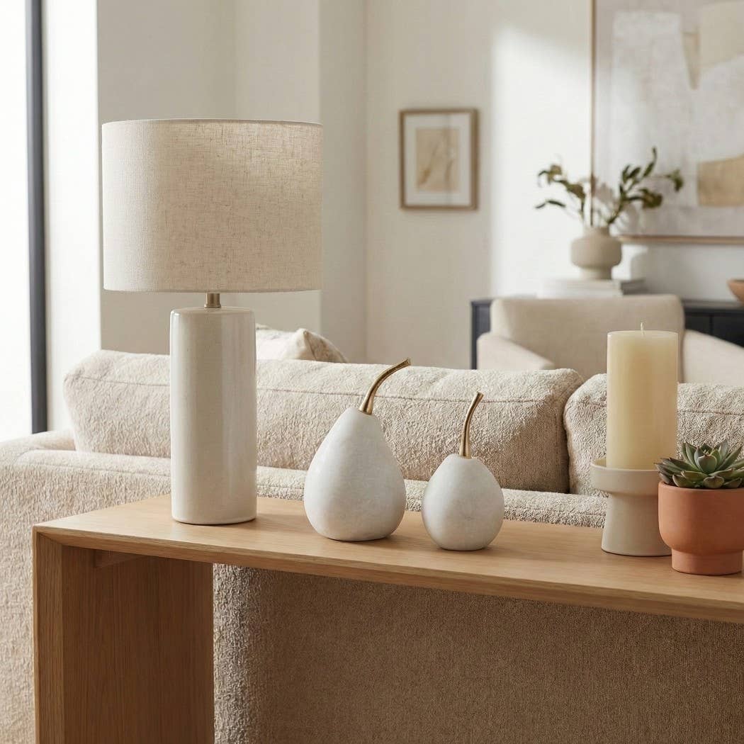 Decorative Objects Set of 2 - White Resin Pear-Shaped, 6/7in