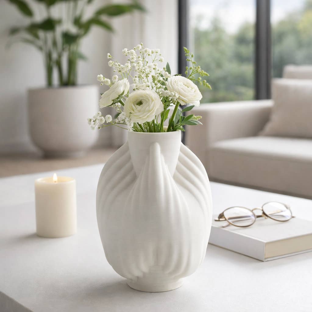 Decorative Vase - Ivory 3D Printed Carved Form, 10 in.