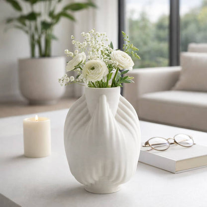 Decorative Vase - Ivory 3D Printed Carved Form, 10 in.