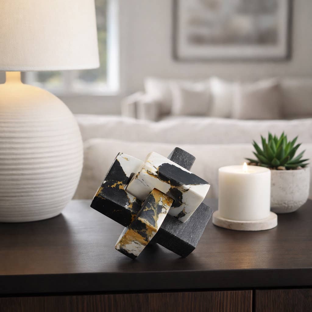 Decorative Sculpture - Black/White Marble Knot, 5 in.