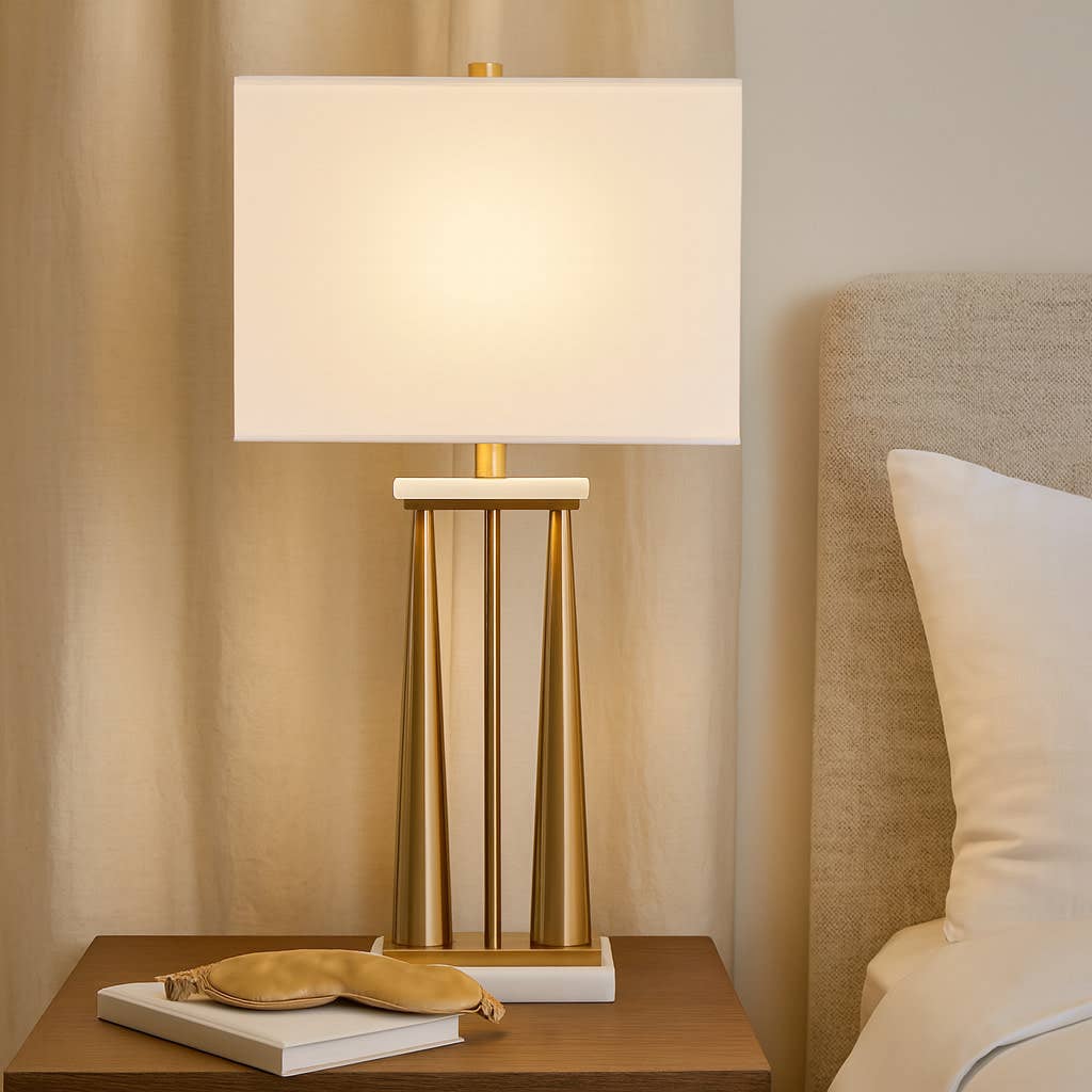 Table Lamp - Gold Metal Base with Marble Accents, 31 in.