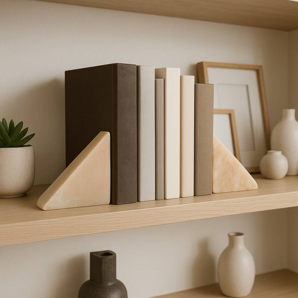 Bookends Set of 2 - Orange Marble Triangle Stylish, 6 in.