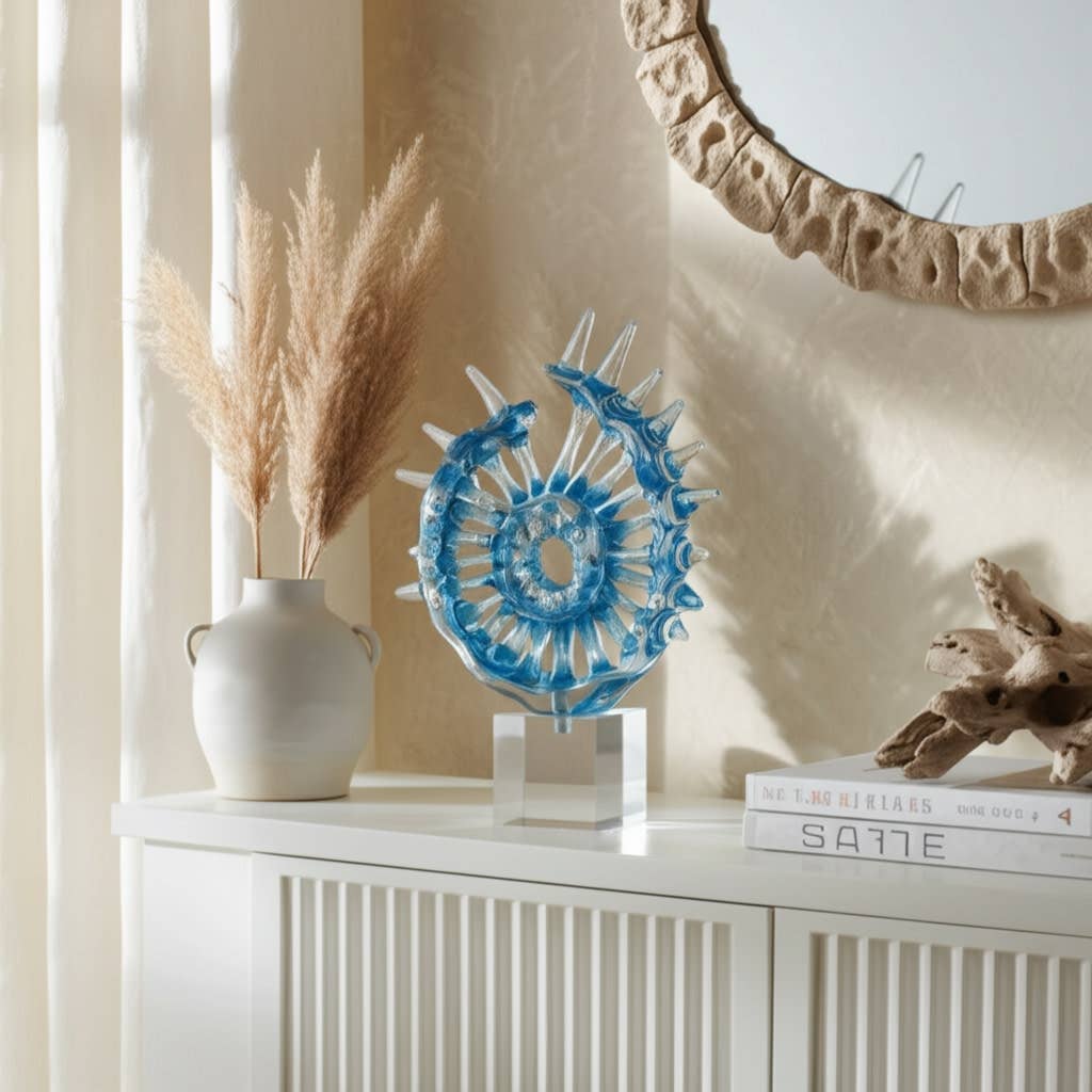 Decorative Object - Blue Resin Abstract Spiral Burst, 15 in.
