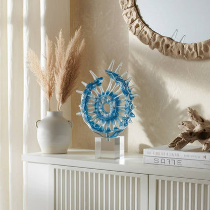 Decorative Object - Blue Resin Abstract Spiral Burst, 15 in.