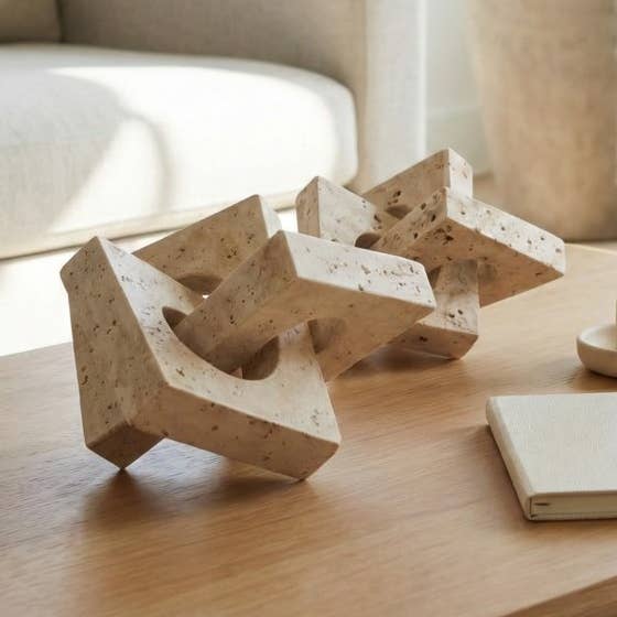 Sculptures Set of 2 - Ivory Resin Interlocking, 7/10 in.