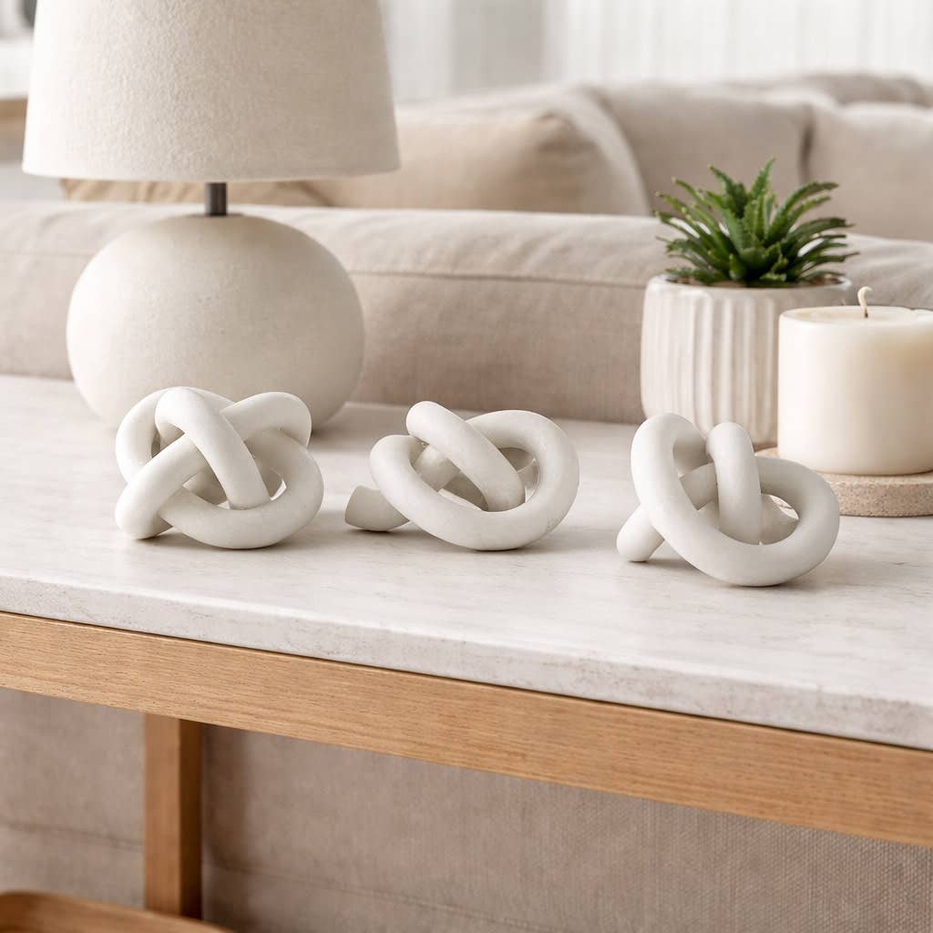 Sculptures Set of 3 - White Quartz Resin Knots, 4/5 in.
