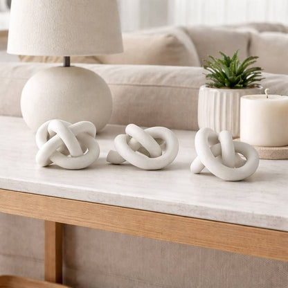 Sculptures Set of 3 - White Quartz Resin Knots, 4/5 in.