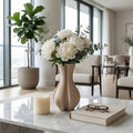 Decorative Vase - Tan Ceramic 3D Printed Fluted, 12 in.