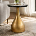 Side Table - Bronze Glass Top Metal Teardrop Base, 23 in.