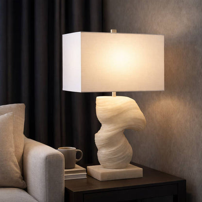 Table Lamp - Ivory Resin with Sculptural Metal Base, 25 in.