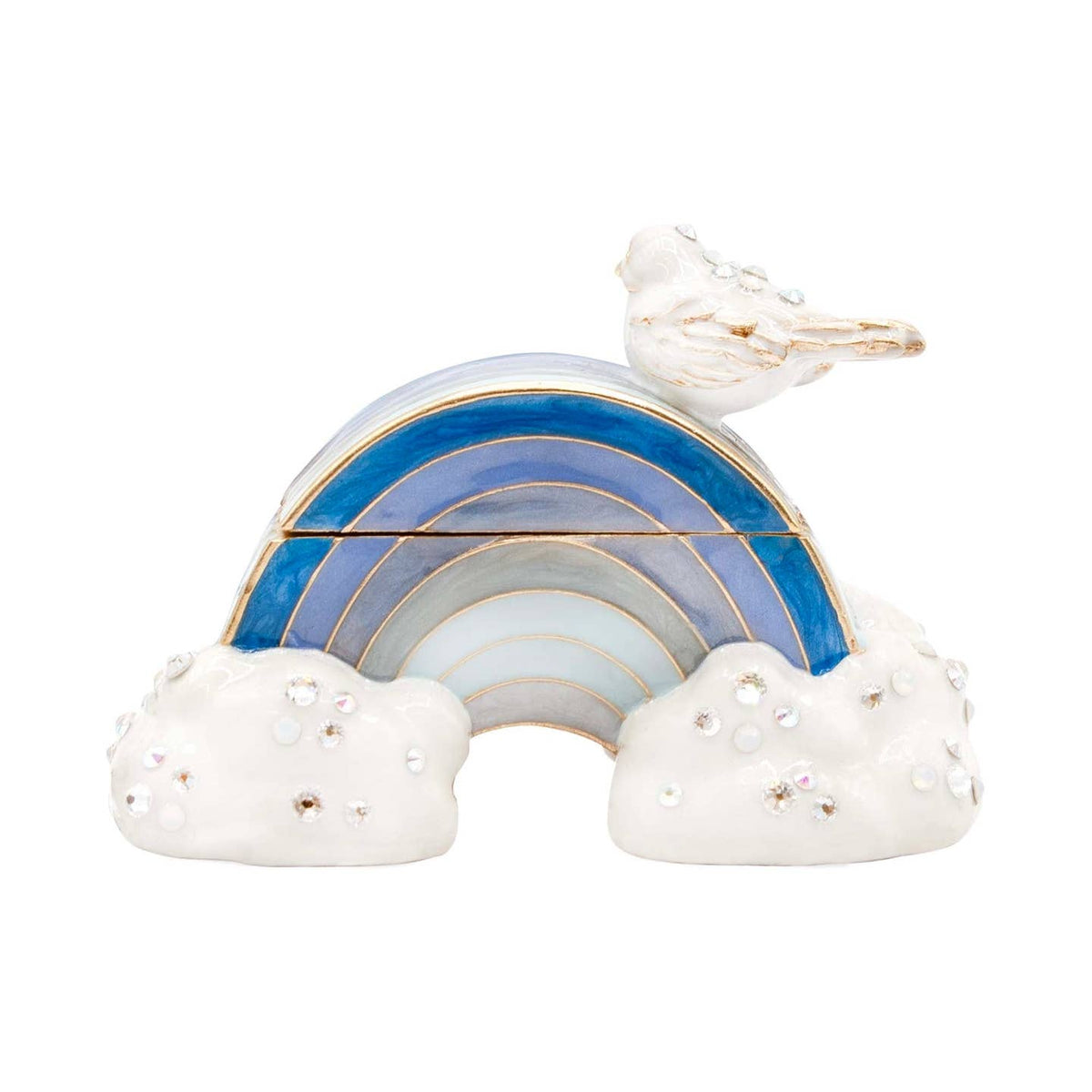 Jay Strongwater Jordan Blue Rainbow Decorative Box, Heart Crystal Enamel Gold-Finished
