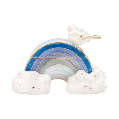 Jay Strongwater Jordan Blue Rainbow Decorative Box, Heart Crystal Enamel Gold-Finished