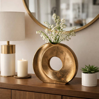 Decorative Vase - Bronze Metal Cut-Out Design, 10 in.