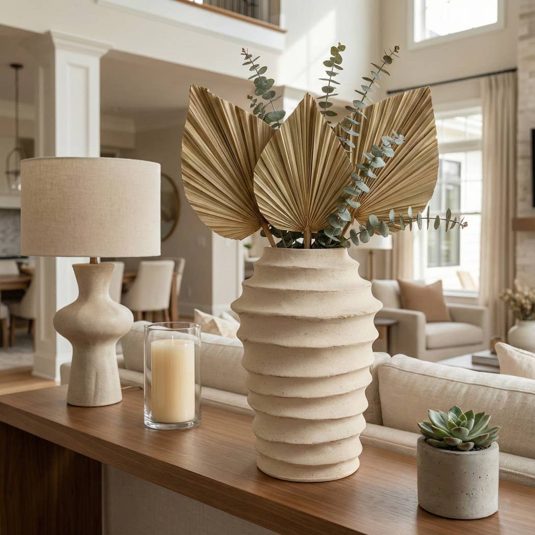 Decorative Floor Vase - Ivory Ecomix Textured Ribbed, 14 in.