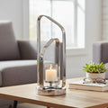 Candle Holder - Silver Metal Stylish Hurricane, 17 in.