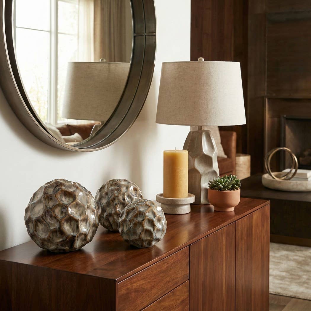 Decorative Orbs Set of 3 - Ivory Ceramic Balls, 4/5/6 in.