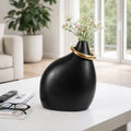 Decorative Vase - Black Ceramic Sculptural Ring, 14 in.