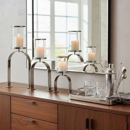 Candle Holders Set of 3 - Silver Metal Pillar, 10/16/22 in.