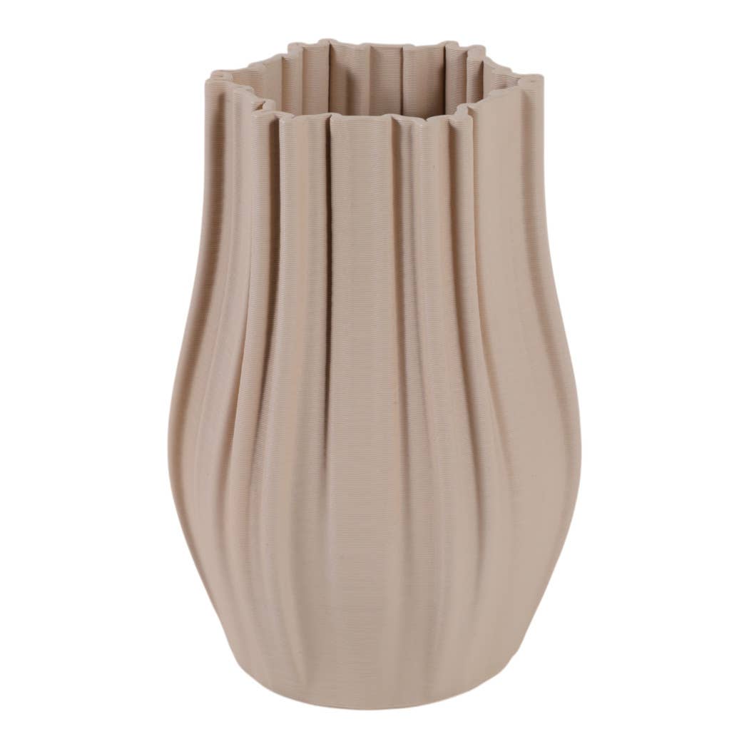 Decorative Vase - Tan Ceramic 3D Printed Sculpted, 11 in.
