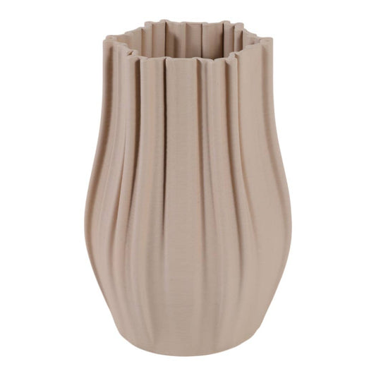 Decorative Vase - Tan Ceramic 3D Printed Sculpted, 11 in.