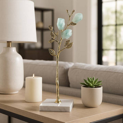 Decorative Object - Gold/Green Metal Stone Tree, 14 in.