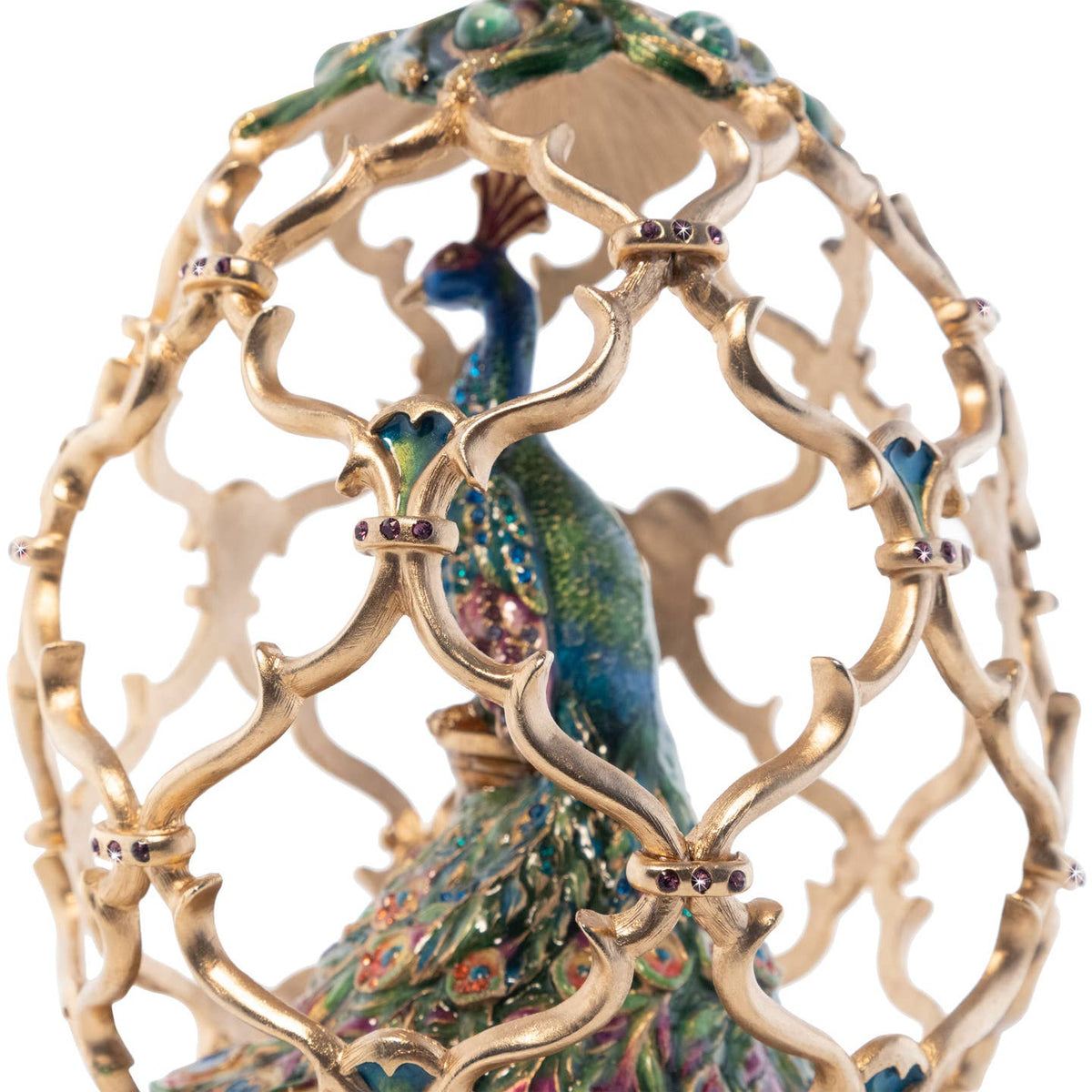Jay Strongwater Roman Peacock Egg Swarovski Crystal Enamel Gold-Finished Tabletop Object