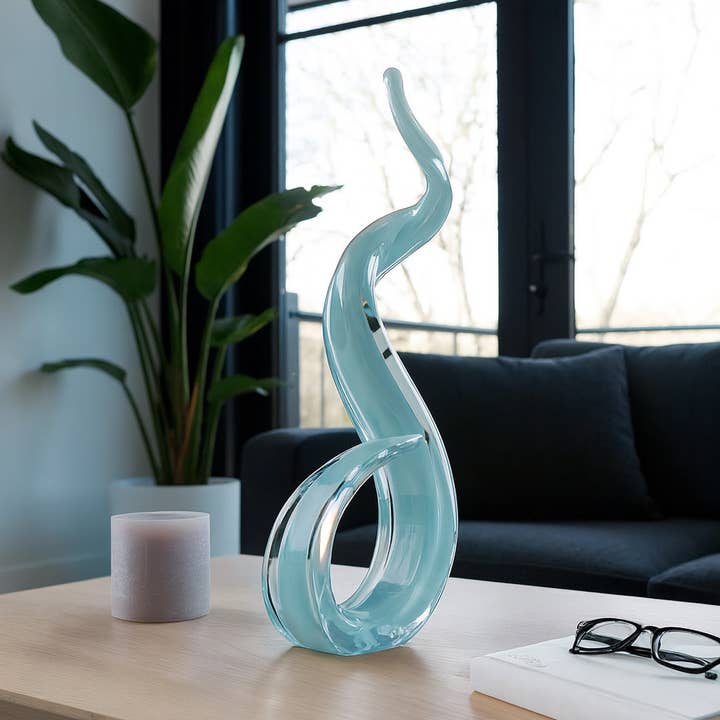 Decorative Sculpture - Teal Glass Handcrafted Swirl, 18 in.