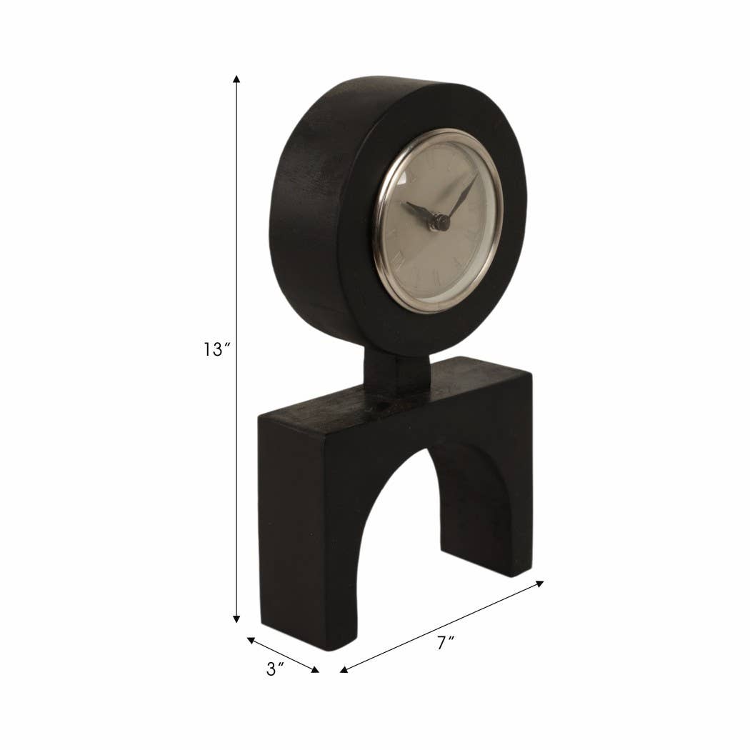 Desk Clock - Black Wood with Roman Numeral Dial, 13 in.