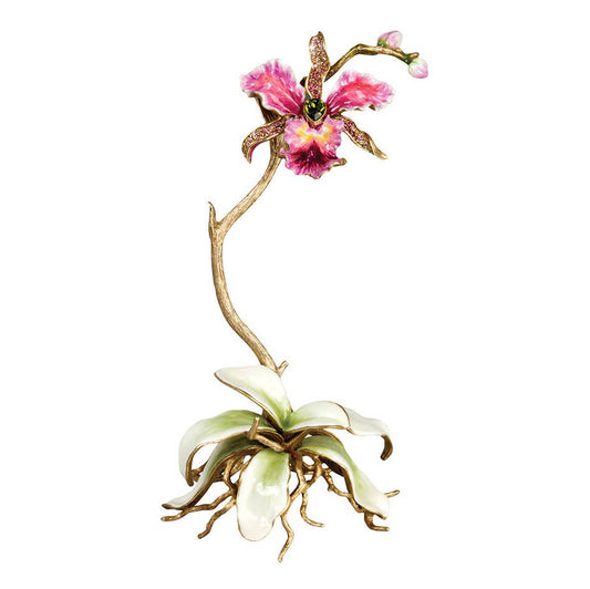 Jay Strongwater Marietta Orchid Rose Swarovski Crystal Enamel Gold-Finished Tabletop Object