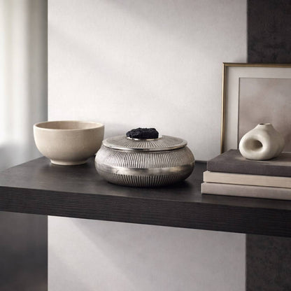 Decorative Box - Silver Metal with Stone Accent, 6 in.