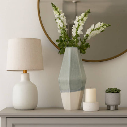 Decorative Vase - Blue Ceramic Triple Tone Faceted, 22 in.