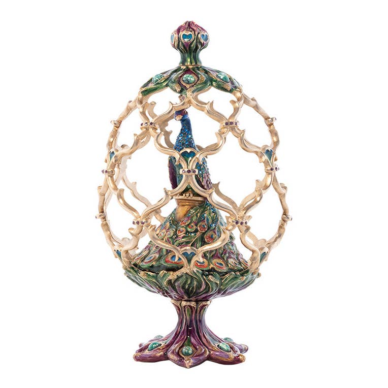 Jay Strongwater Roman Peacock Egg Swarovski Crystal Enamel Gold-Finished Tabletop Object